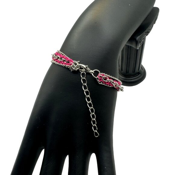 Infinity Knot Charm Bracelet With Silver & Pink Chains Adjustable Length - Picture 4 of 6